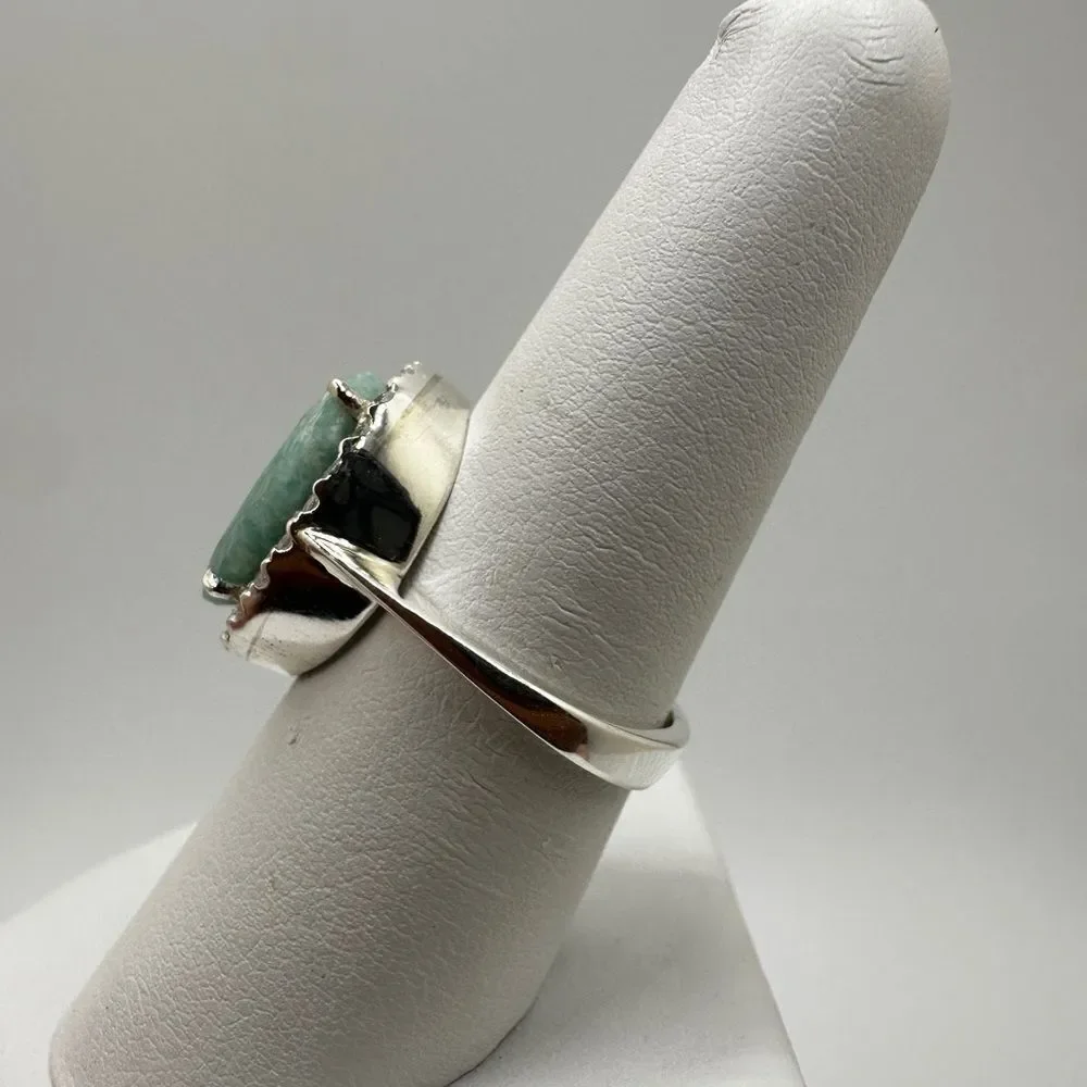 NWOT 15x11mm Oval cut Amazonite w/ halo of cz‎ diamonds in sterling silver!